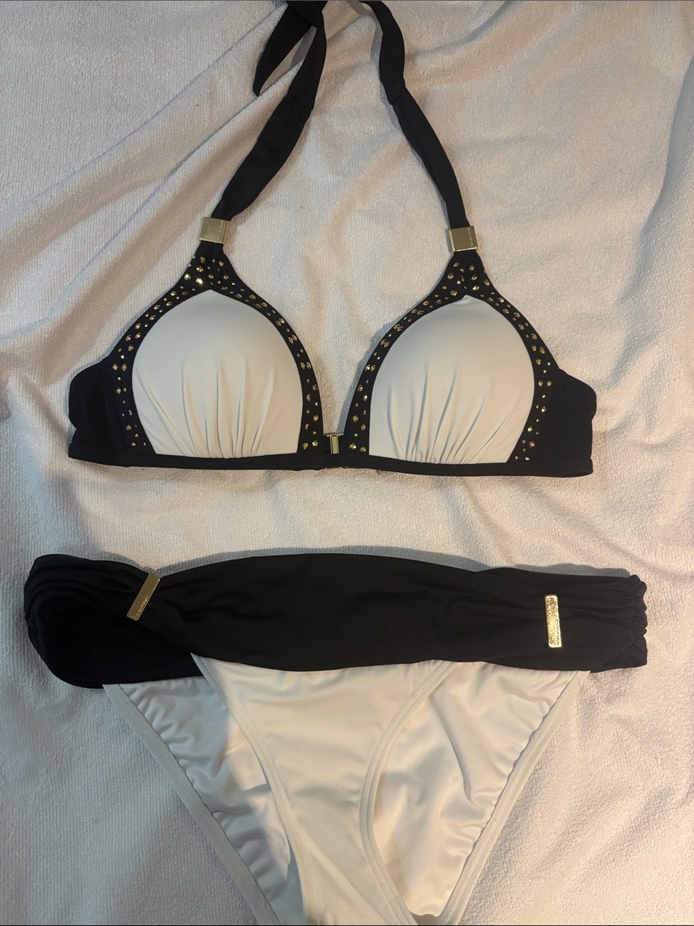 Victoria's Secret Black and White Stud Halter Bikini Set